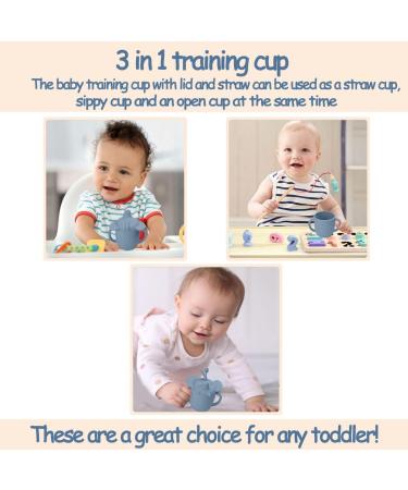 Elephant Silicone Sippy Cup | Transition Straw Cup for Babies 6m+ | 3-in-1 Training Cup with Cleaning Brush | BPA Free | Microwave & Dishwasher Safe | 7oz Bluestone - Buy Online on GoSupps.com