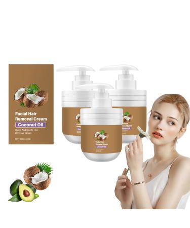 VKaoess Coconut Oil Facial Hair Removal Cream for Women Nonirritating hair removal cream for sensitive skin on the upper lip face and body coconut oil based hair remover 3 Bottles