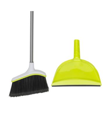 Casabella Basics 2-Piece Angled Broom and Dustpan Cleaning Set, Silver/Green