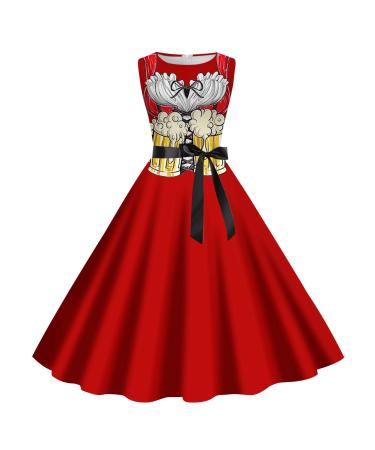 Robe traditionnelle Dirndl pour femme - Robe traditionnelle - Pour la f te de la bi re le carnaval la bi re - Robe traditionnelle - Robe d' t - Cosplay - Robe d contract e sans manches L Rouge