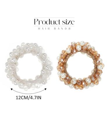 Brinie White Pearl Hair Ties - Pack of 2 Elastic Hair Bands with Rhinestone Ponytail Holder for Women and Girls - Buy Online on GoSupps.com