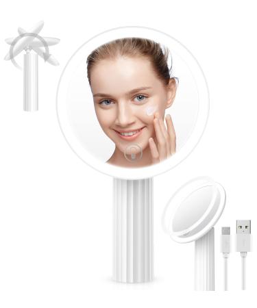 Midowall Light up Mirror with 30 LED Lights  Touch Screen and 270  Rotation  8'' Rechargeable Makeup Mirror with Lights  Brightness Adjustable Makeup Light Mirror  Desk Vanity Mirror with Light