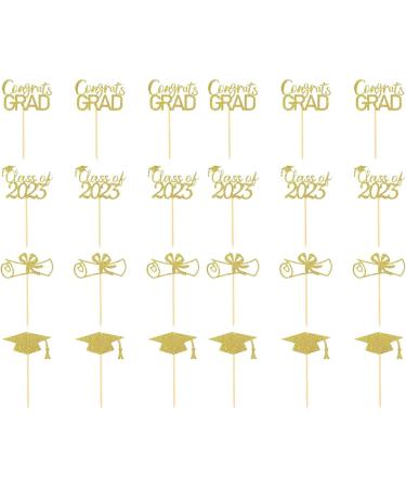 JINGLING Graduation Cake Lids Cupcake Toppers with Graduation Pack of 24 - Glitter Class of 2023 Graduation Cupcake Toppers Diploma Grade Caps Cake Toppers Picks for Graduation Gold - Buy Online on GoSupps.com