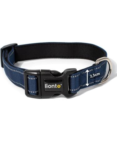 Lionto Dog Collar - Durable Nylon Soft Padded 360 Reflective Size M Click Closure Metal Ring Adjustable - Blue - Buy Online on GoSupps.com