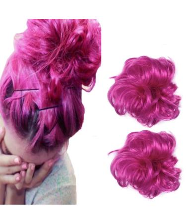 iLUU Hot Pink Color Messy Hair Bun Chignons Synthetic Hair Extensions Wavy Updo Scrunchy Hairpieces Hair Extension for Beauty Women Girls Ladies Party Cosplay 2pcs #8D #8D-hot pink
