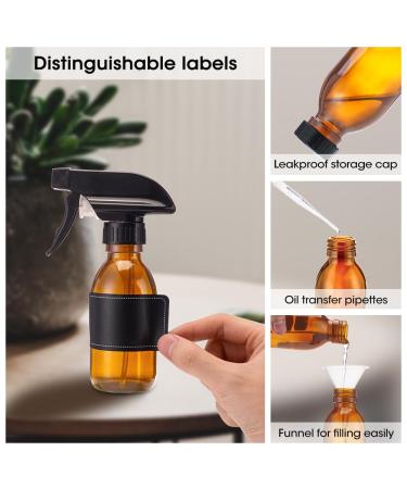 Small Glass Spray Bottles 4 oz - Amber & Clear | Refillable Fine Mist Sprayer for Essential Oils | 2 Pack with Labels Funnel Lids & Pipettes - Buy Online on GoSupps.com