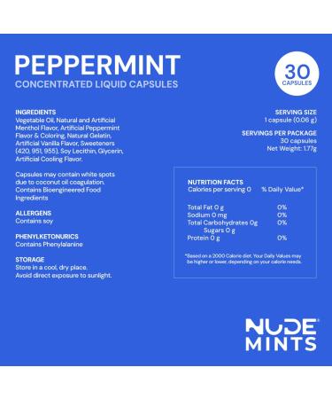 NUDE MINTS | Concentrated Liquid Capsules | Mouth Watering Mint  Sugar Free  0 Calorie - Peppermint - 10 Pack - 300 Capsules - Buy Online on GoSupps.com