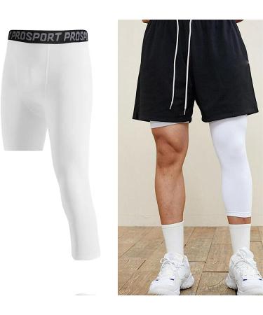 Valcatch Men's 3/4 Compression Legging for Basketball Running | Black+White (Right Short) - Large - Buy Online on GoSupps.com