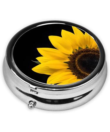 Wild Sunflower Round Pill Box - 3 Compartment Mini Decorative Pocket Organizer for Travel & Vitamins - Buy Online on GoSupps.com