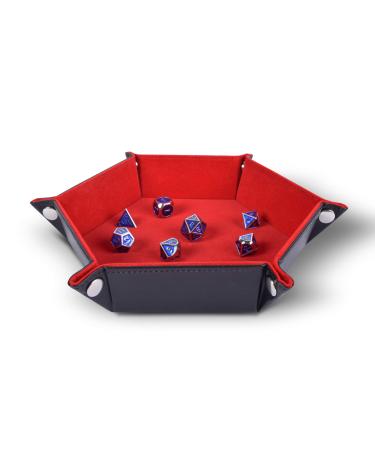 RNK Gaming Folding Hexagon Dice Tray PU Leather and Red Velvet for dice Rolling Games Like DND d&d