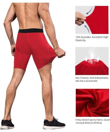 WRAGCFM Men's Compression Shorts with Pockets - Red, Medium | Running, Workout, Active Underwear - Buy Online on GoSupps.com