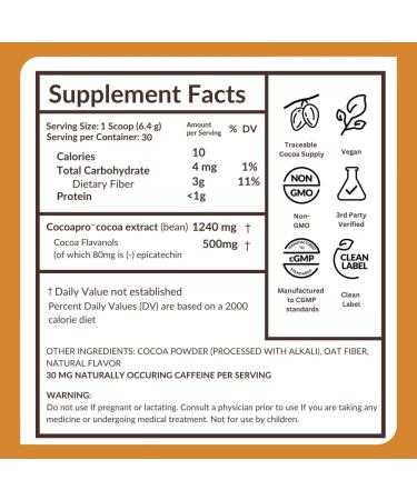 CocoaVia Cardio Health Cocoa Powder - 30 Servings, 500mg Cocoa Flavanols - Heart Health Support, Nitric Oxide Boost, Energy, Preworkout - Vegan Dark Chocolate Cacao - 6.8oz - Buy Online on GoSupps.com