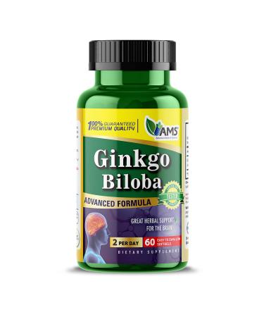 America Medic & Science Ginkgo Biloba 60mg (60 Softgels) | Brain Booster Supplement for Men and Women | Mind Enhancer with Herbal Leaf Extract 60 Count (Pack of 1)