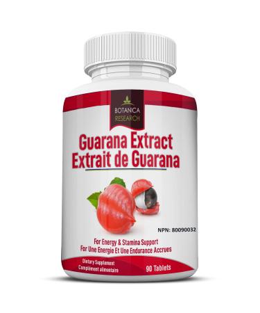 Guarana Natural Caffeine Extract with 200mg 60 Tablet Capsule Pills rich in Tannins Theophillin and Theobromine from Guaranine Paullinia Cupana Plant Powder Seeds For Focus