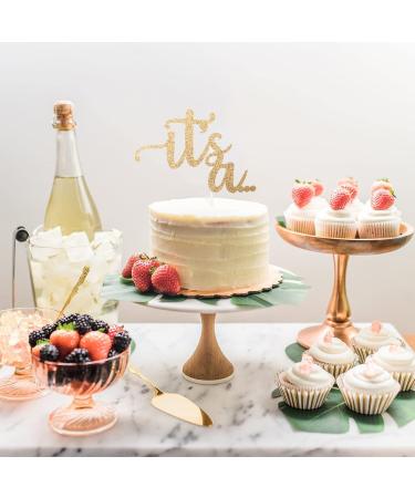 Glitter Double Sided Gold Gender Reveal Cake Topper - Boy or Girl Baby Party Decor - Buy Online on GoSupps.com