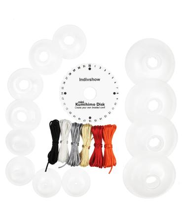 INDIVSHOW The 4.25" Kumihimo Round Disk Set,Include Rattail Cord in 6 Random Colors and 12 Kumihimo Bobbins Jewelry Set for Macrame Board Bracelet Making Braided Cords 4.25"Kumihimo Round Disk Set