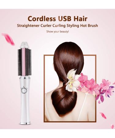 Portable USB Cordless Hair Straightener & Curler Comb - Mini Size Dual Voltage 2600mAh Rechargeable Battery for Travel - White - Buy Online on GoSupps.com