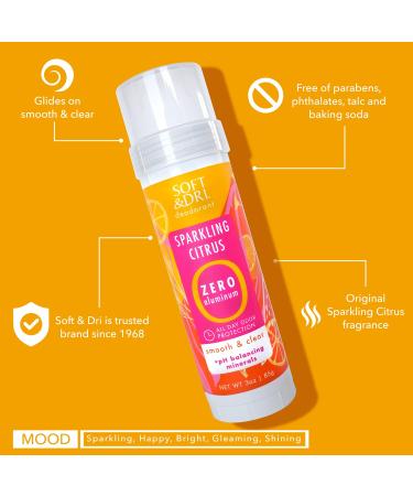 Soft & Dri Sparkling Citrus Aluminum Free Deodorant - 3 oz Smooth & Clear Stick pH Balancing Minerals - Buy 3 Pack Online - Buy Online on GoSupps.com