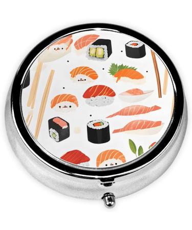 Sushi Pattern Pill Box - 3 Compartment Travel Organizer | Mini Round Medicine Case for Home & Office - Buy Online on GoSupps.com