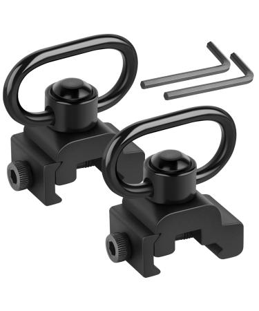 EZshoot Picatinny Sling Mount 2PCS, 360 Rotation Picatinny Rail Sling Attachment, Sling Swivel with QD Picatinny Rail Mount and Push Button for 2 Point Sling, Low Profile Rail Sling Mount 2 PCS