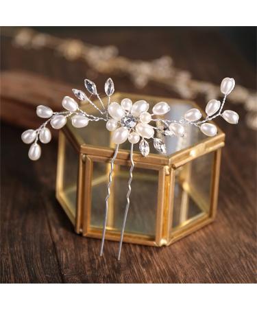 Bridal Pearl Hairpins Set - Wedding Hair Accessories for Women and Girls | Crystal Flower Hair Clips for Bridesmaids - 2 pcs - Buy Online on GoSupps.com