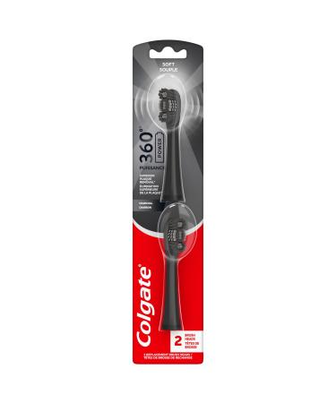 Colgate 360 Power Charcoal Replacement Toothbrush Heads Works with Any 360 Battery Toothbrush Features Soft Bristles and a Rubber Polisher on Each Replacement Head 2 Pack 2 Count (Pack of 1) Battery Refills