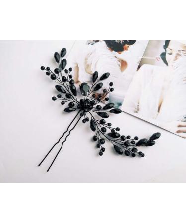 Beryuan Women's Rhinestone Hair Jewelry | Classic Black Crystal Flower Hairpin Clip for Weddings & Parties | Bride & Girl Hair Accessories Gift - Buy Online on GoSupps.com