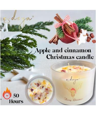 Christmas Candle: Natural Soy 3 Wick Candle with Healing Crystals & Flowers in Gift Box - Apple Cinnamon Scent | 55+ Hours Burning | Perfect Christmas Gift - Buy Online on GoSupps.com