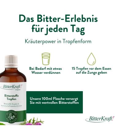 Organic Bitter Power Drops - High-Dose Herbal Formula by Hildegard von Bingen | 100% Natural Vegan Made in Germany (100ml) for Digestive Health - Buy Online on GoSupps.com