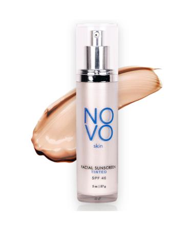 NOVO skin Tinted Moisturizer - SPF 46 - 2.0 fl oz - Primer + Broad Spectrum Face Sunscreen - Adds instant Glow - Filters Blue light - Hyaluronic acid + Niacinamide. Lightweight  Scentless  Non greasy & Oil Free. - Buy Online on GoSupps.com