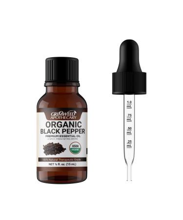 USDA Organic Black Pepper Essential Oil 100% Pure Undiluted Therapeutic Grade Aromatherapy Diffuser with Calibrated Glass Dropper
