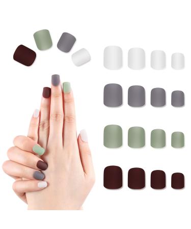 Siusiu 96 piece of artificial nails press on space colorful acrylic full cover matt top coat nail for hairdressers and diy covered gel nail art short false tips sets for women and girls (gray)