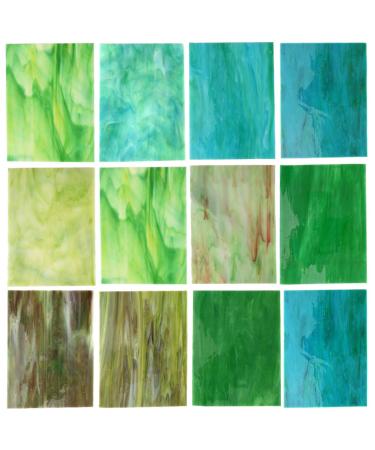 Lanyani 10 Sheets Variety Stained Glass Sheets Pack 4 x 6 inch Large Cathedral Glass Mosaic Tiles for Crafts Green Mixed