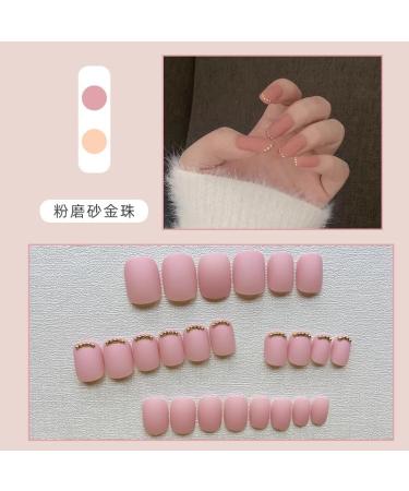 24Pcs False Nails Short Frosted Gold Beads False Nail Art Fake Nail Tips Design Press on Nails with Double-Sided Adhesive for Women Girls - Buy Online on GoSupps.com