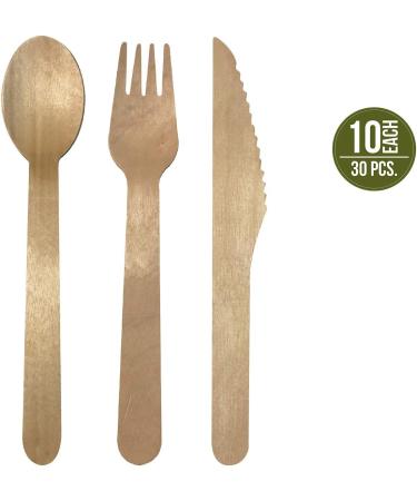Birch Wood Forks (10 ea) + Spoon(10 ea) + Knife(10 ea) Combo Pack | 30 Pieces - Eco-Friendly Disposable Biodegradable Cutlery Set Combo 30 - Buy Online on GoSupps.com
