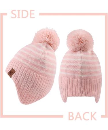 XIAOHAWANG Striped Baby Beanie Hat - Pink | Winter Knitted Warm Hat for Boys and Girls 9-24 Months - Buy Online on GoSupps.com