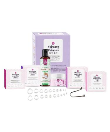 Phimosis Pro Kit with 20 x Phimosis Rings 1 x Phimosis Cream 1 x Phimosis oil 1 x Track Sheet 1 x 'How to use' booklet | Phimosis home kit | Proven results | Medical grade silicone