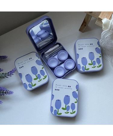 Travel Contact Lens Case - Portable Holder Kit in Blue Pink & Purple with Solution Bottles & Tweezers - Buy Online on GoSupps.com