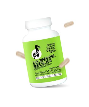 Herb Llama Zen Warriors Peaceful Bliss Adaptogenic Mood Support Supplement Enhanced with Magnesium Ashwagandha 5 HTP GABA and More Plant-Based Superfood and Energy Booster GMO-Free 60 Capsules