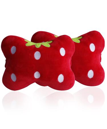 MissSoul 2Pcs Car Neck Headrest Pillow Cute Neck Pillows for Car Seat Head Cushion Soft Comfortable Car Neck Cushion Pillow for Driving Red Strawberry