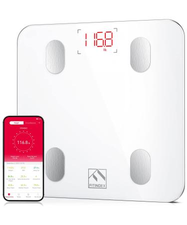 FITINDEX Smart Scale for Body Weight, Digital Bathroom Scale for Body Fat BMI Muscle, Weighting Machine with Bluetooth Body Composition Health Monitor Analyzer Sync Apps for People - White