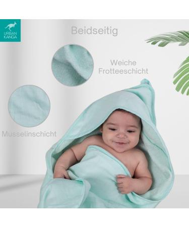 Urban Kanga Hooded Baby Towel - Double-Sided Oeko-Tex 100% Cotton Muslin (Mint) | Soft & Safe International Shipping - Buy Online on GoSupps.com