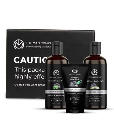 The Man Company Charcoal Cleansing Kit | Set of 3 Charcoal Body Wash 250ml Charcoal Shampoo 250ml Charcoal Face Scrub 100 gm | Deep Cleanses Dandruff Treatment