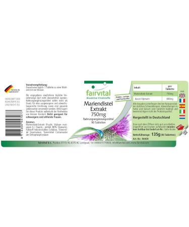 Fairvital | Milk Thistle Extract 750mg - box for 3 months - VEGAN - High dosed - 90 tablets - standardized to 80% silymarin - Buy Online on GoSupps.com