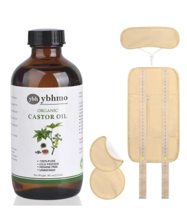 Organic Castor Oil Cold Pressed Glass Bottle((8fl.oz/237ml) Castor Oil Pack Wrap Organic Cotton Reusable for Neck Chest & Abdomen