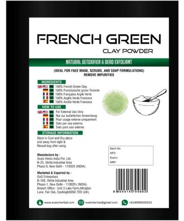 SVATV Herbal French Green & Rose Clay Powder - Hydrating Face Mask for Men & Women 8oz - Buy Online on GoSupps.com