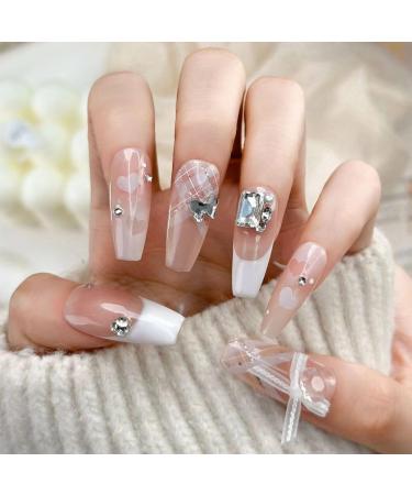 Temperament nail art French bow plaid diamond hollowed out love nail shop nail wear a wedding mandarin duck nail(XS) - Buy Online on GoSupps.com
