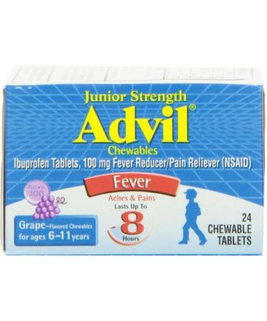 Advil Junior Strength Chewable Ibuprofen Pain Reliever and Fever Reducer, Children's Ibuprofen for Pain Relief, Grape - 24 Count (Pack of 2)
