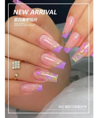 24Pcs/Set Press On Nails Mid Length Purple Gold Sparkling Diamond False Nails Acrylic Fake Nails Full Cover Nails Tips Artificial Finger Manicure Press on nails for Women and Girls - Buy Online on GoSupps.com