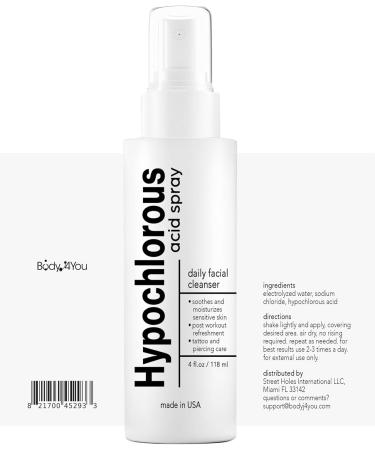 BodyJ4You Hypochlorous Acid Spray for Face Cleaner - HOCL Facial Toner Acne Sensitive Skin - HOCL Molecule Spray Topical Skin Redness Relief Breakouts - Piercing Aftercare Solution Fine Mist - 4 Fl Oz 4 Fl Oz (Pack of 1) - Buy Online on GoSupps.com